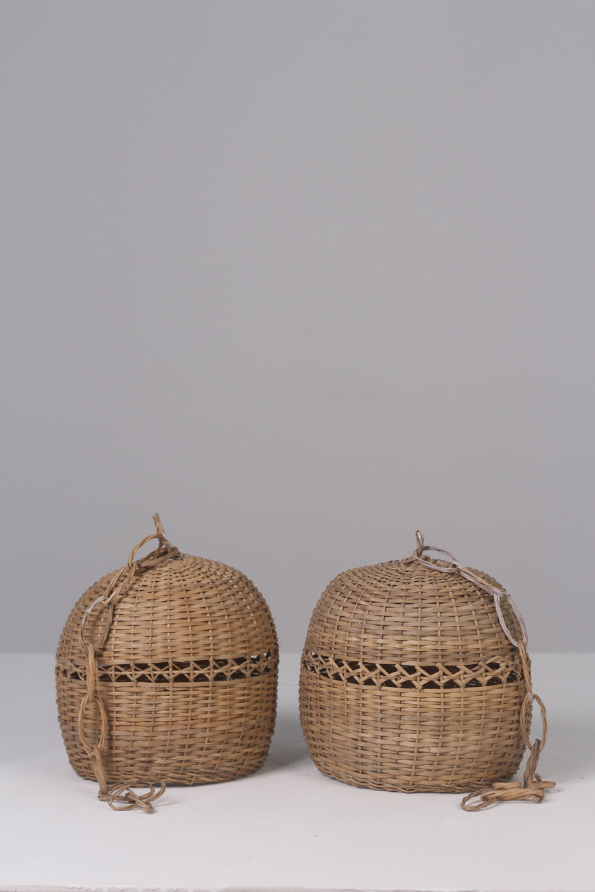 Set of 2 Brown/beige cane hanging lamp 10