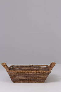 Brown straw & jute rope basket  with handles 11"x 04" - GS Productions