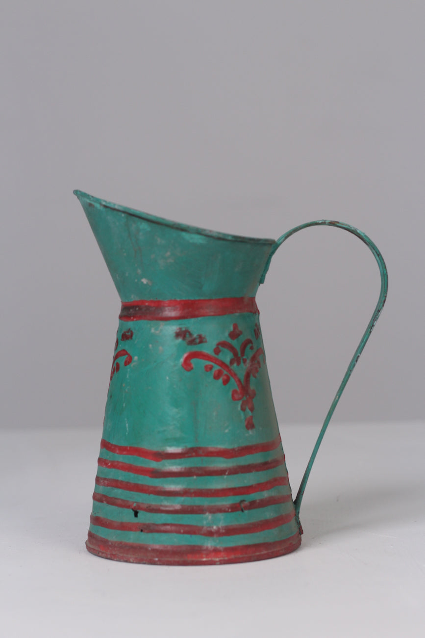 Sea green & Red hand painted metal jug/vase 06 x 10