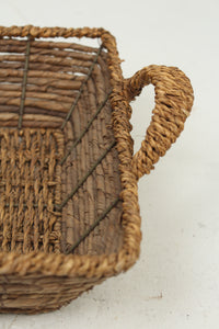 Brown Rectangle Jute Rope Basket with Handles 10" x 10" - GS Productions