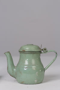 Set of 4 White & Green metal tea pot kettles 05" - GS Productions