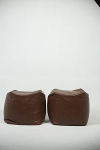 Set of 2 brown leather soft bean bags. - GS Productions