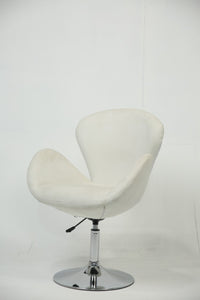 White leather with arm revolving office chair with stainless steel base. - GS Productions