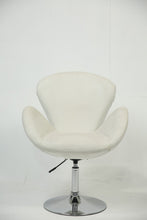 Load image into Gallery viewer, White leather with arm revolving office chair with stainless steel base. - GS Productions
