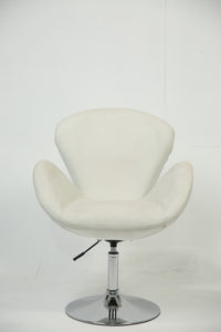 White leather with arm revolving office chair with stainless steel base. - GS Productions