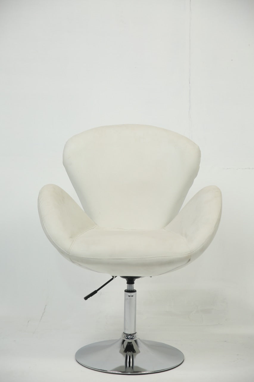 White leather with arm revolving office chair with stainless steel base. - GS Productions