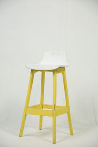 White & yellow wooden bar stool. - GS Productions