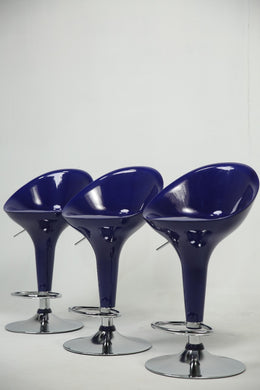 Set of 3 Navy Blue bar stools with stainless steel base. - GS Productions