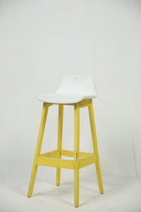 White & yellow wooden bar stool. - GS Productions