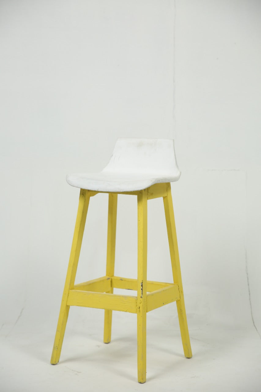 White & yellow wooden bar stool. - GS Productions