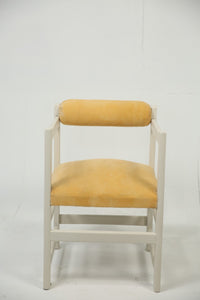 Ash white wooden arm chair with yellow velvet poshish. H,2.6 w,1.7 - GS Productions