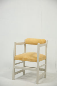 Ash white wooden arm chair with yellow velvet poshish. H,2.6 w,1.7 - GS Productions