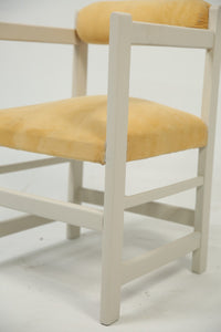 Ash white wooden arm chair with yellow velvet poshish. H,2.6 w,1.7 - GS Productions