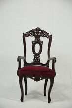 Load image into Gallery viewer, Dark brown carved wooden arm chair with maroon poshish. - GS Productions
