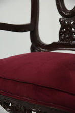 Load image into Gallery viewer, Dark brown carved wooden arm chair with maroon poshish. - GS Productions
