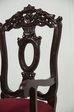 Load image into Gallery viewer, Dark brown carved wooden arm chair with maroon poshish. - GS Productions
