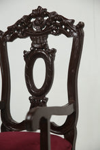 Load image into Gallery viewer, Dark brown carved wooden arm chair with maroon poshish. - GS Productions
