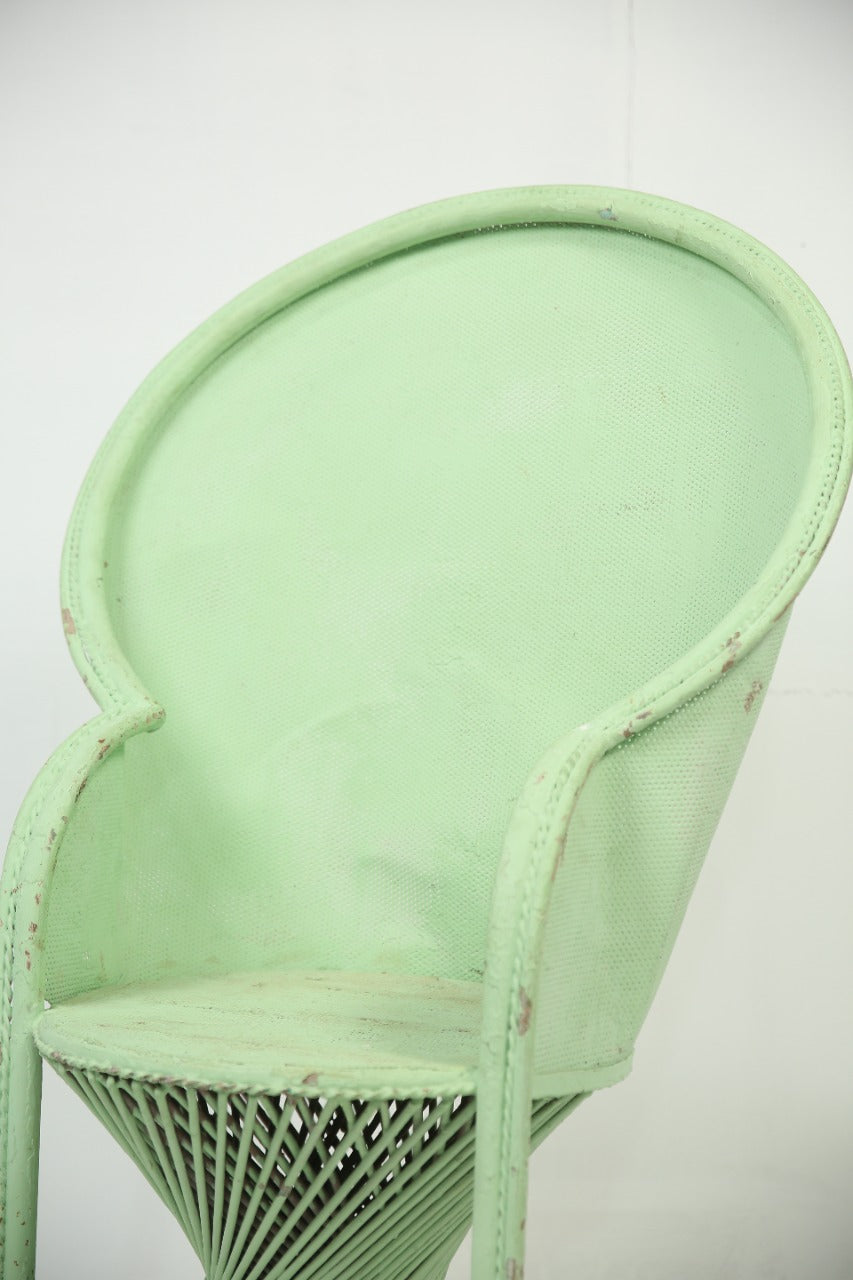 Light green long back metal chair. - GS Productions