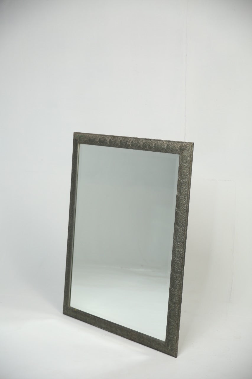 Dull gray wooden carved full height mirror. - GS Productions