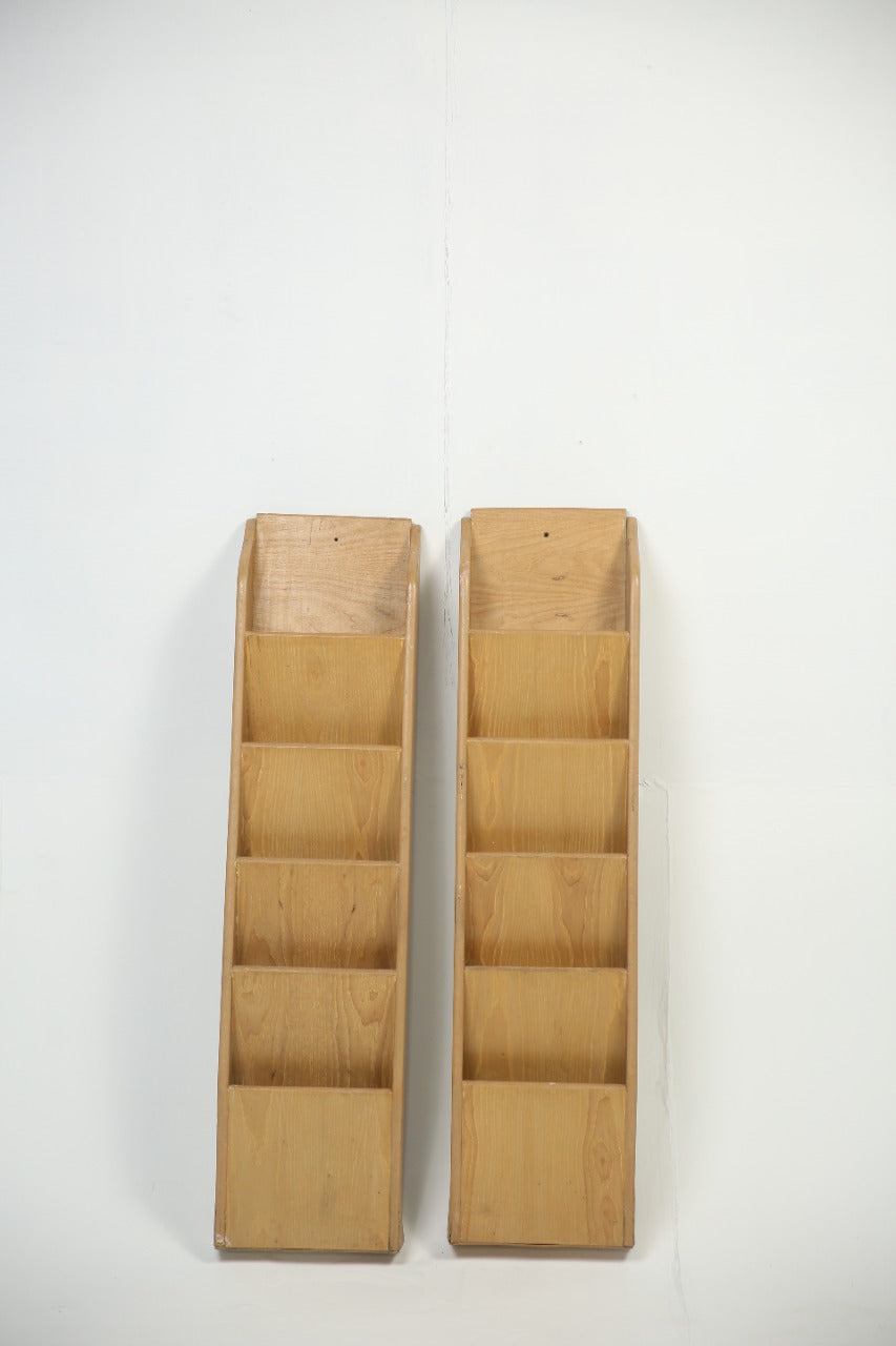 set of 2 wall hanging raw finished wooden book shelves. - GS Productions