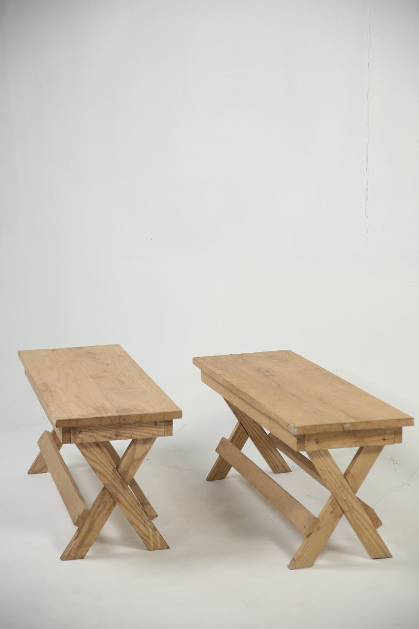 set of 2 raw finished wooden bench outdoor sitting/lawn sitting. H,1.7 w,3.6 - GS Productions