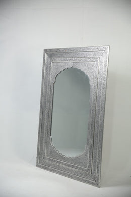 Dull silver stainless steel sheet detailed carved full length mirror. H,6 w,4 - GS Productions
