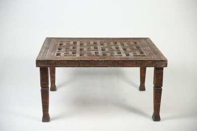Rustic brown wooden carved traditional hallway centre table. - GS Productions