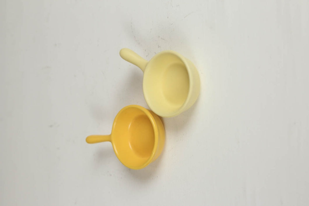 yellow porcelain ramekin with handle/sauce dish. - GS Productions