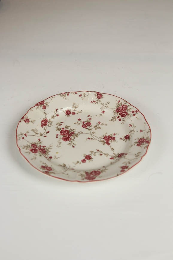 bone white & red floral plate. - GS Productions
