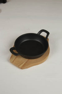 black matte metal pot with handles with wooden base/platter. - GS Productions