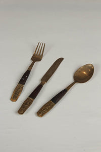 set of 3 Dull Gold cutlery with inlay design. - GS Productions