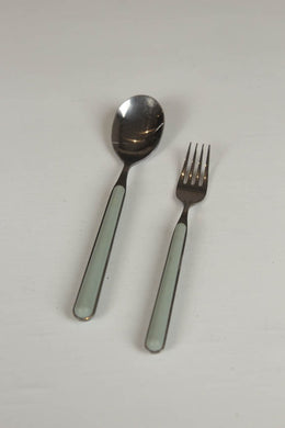 set of 2 silver & green spoons. - GS Productions
