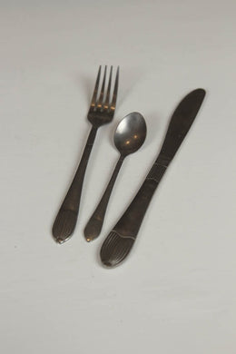 set of 3 silver cutlery with inlay design. - GS Productions