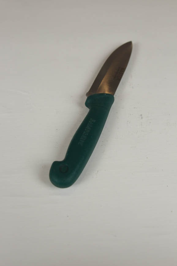 fruit cutting knife with green handle/decoration piece. - GS Productions
