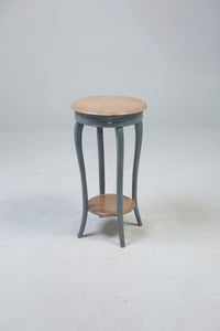 French style corner table with wooden textured top & bottom with skygrey painted legs. - GS Productions