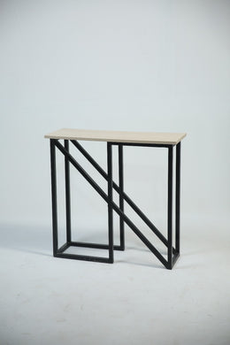 Console table Light wooden veneer top with black painted iron frame. - GS Productions