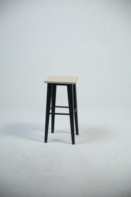 Stool Light wooden veneer top with black painted iron frame. - GS Productions