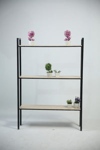 Book shelf Light wooden veneer shelves with black painted iron frame. - GS Productions