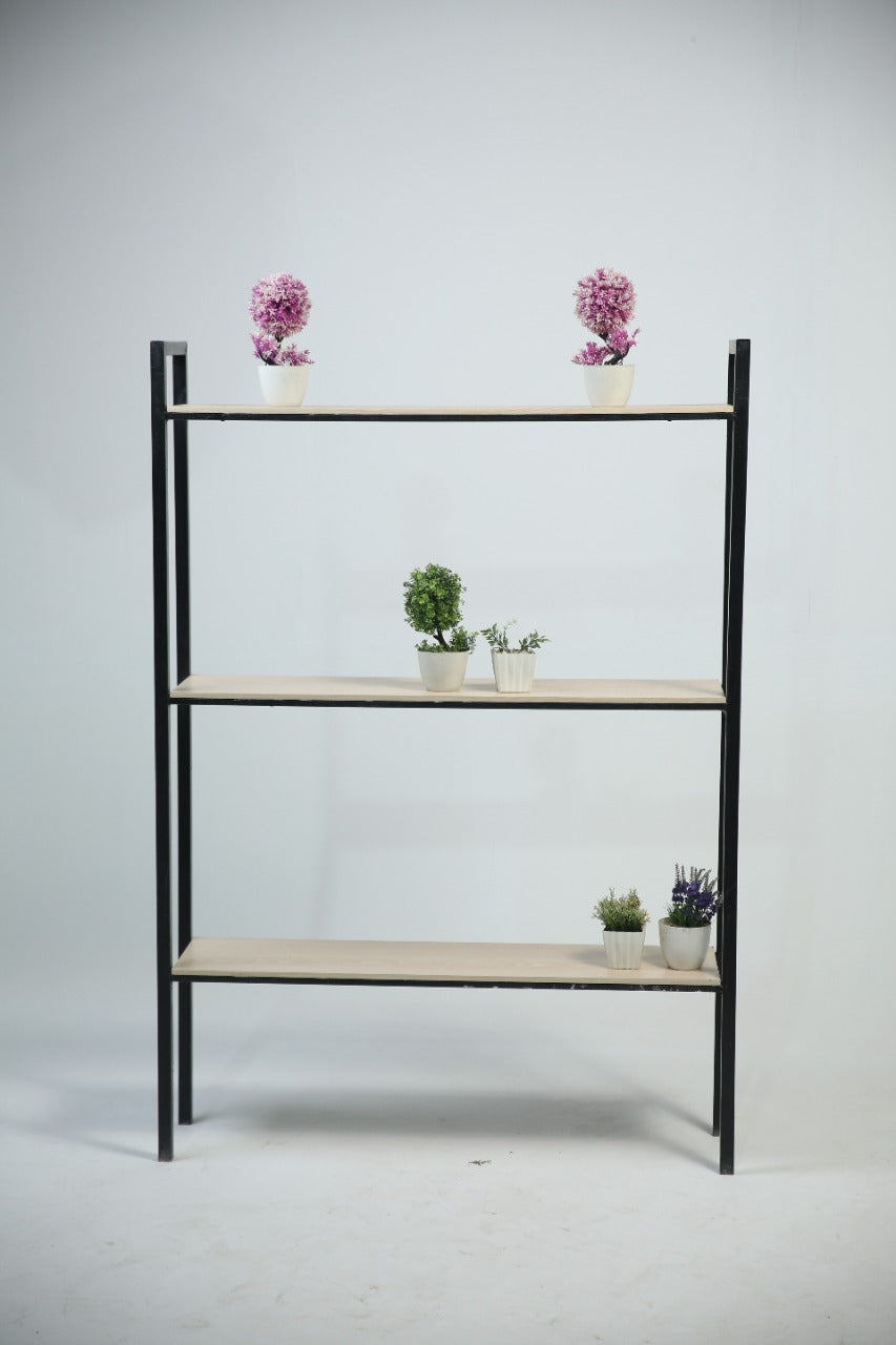 Book shelf Light wooden veneer shelves with black painted iron frame. - GS Productions