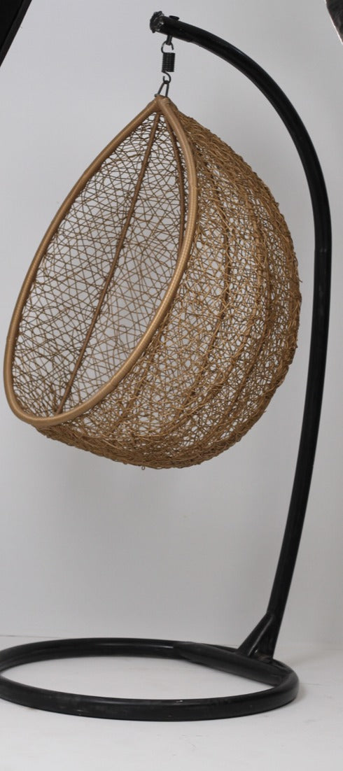 Beige & Black Swing Seat with Stand in Cane Rattan 3' x 7'ft - GS Productions