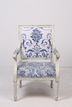 Load image into Gallery viewer, White &amp; Blue english linen upholstery and chalk finished french chair 1.5 x3.5&#39;ft - GS Productions
