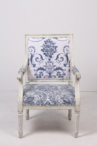 White & Blue english linen upholstery and chalk finished french chair 1.5 x3.5'ft - GS Productions