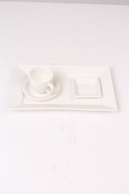 White bone china Serving platter, Cup, saucers - GS Productions