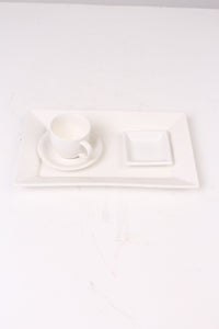 White bone china Serving platter, Cup, saucers - GS Productions