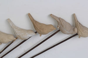 Set of 6 Beige Sparrow Sculpture with Iron Rods for Garden & Plants - GS Productions