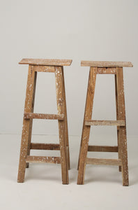 Set of 2 Brown Raw Wooden High Stools with White paint Splashes 1.5' x 3.5'ft - GS Productions