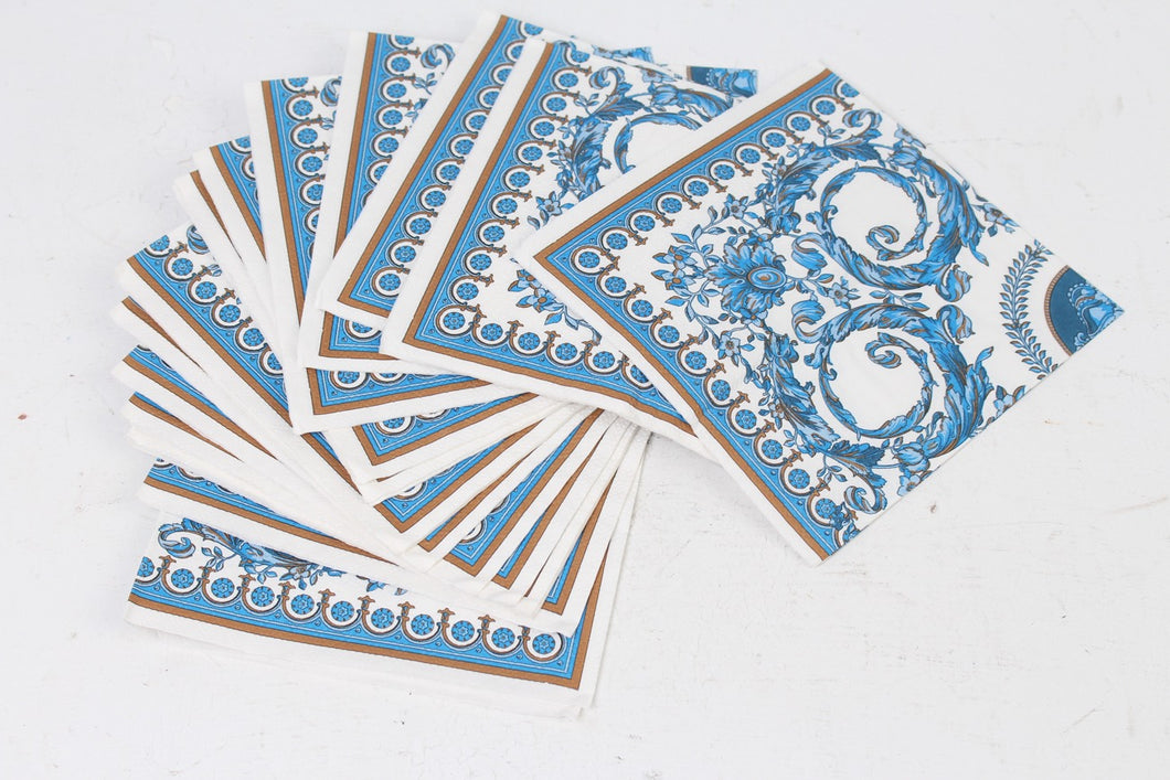 Blue & White Victorian Pattern Printed Tissue Paper Napkin Set 6.5