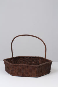 Brown Hexagon Cane Weaved Basket with Handle 12" x 14" - GS Productions