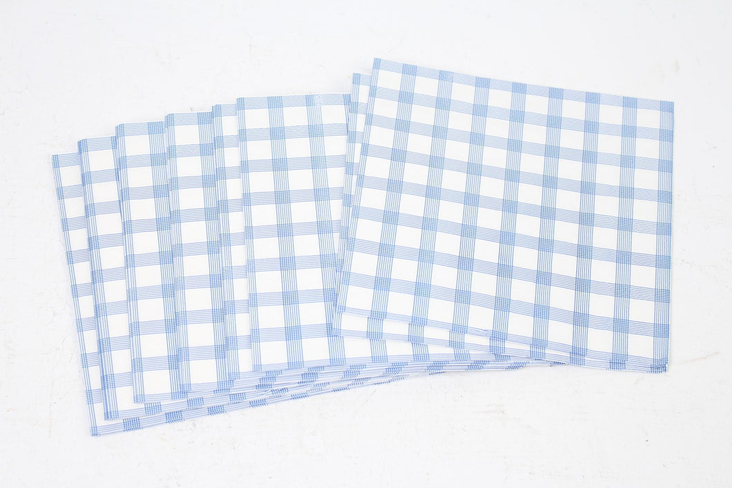 White & Blue Printed Tissue Paper Napkin Set with Check Pattern 6.5