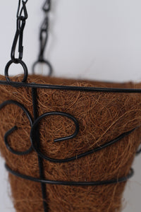 Black & Brown Cone Shaped Metal Hanging Basket with Coco Liner 6" x 12" - GS Productions